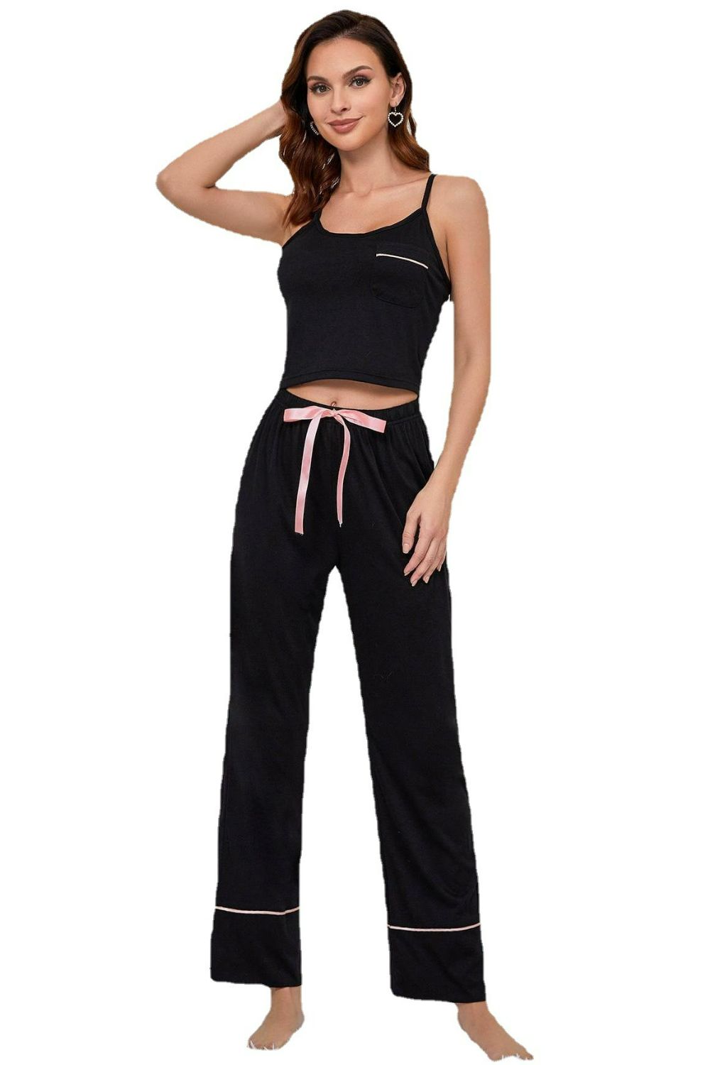 Contrast Trim Cropped Cami and Pants Loungewear Set - SHIRLYN.CO