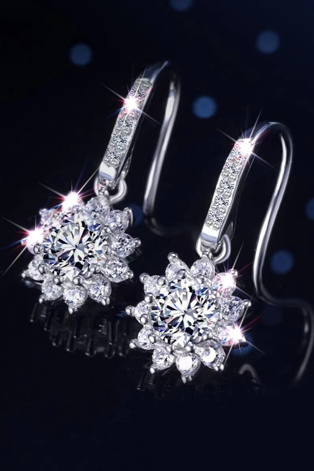 2 Carat Moissanite Floral Platinum-Plated Drop Earrings - SHIRLYN.CO