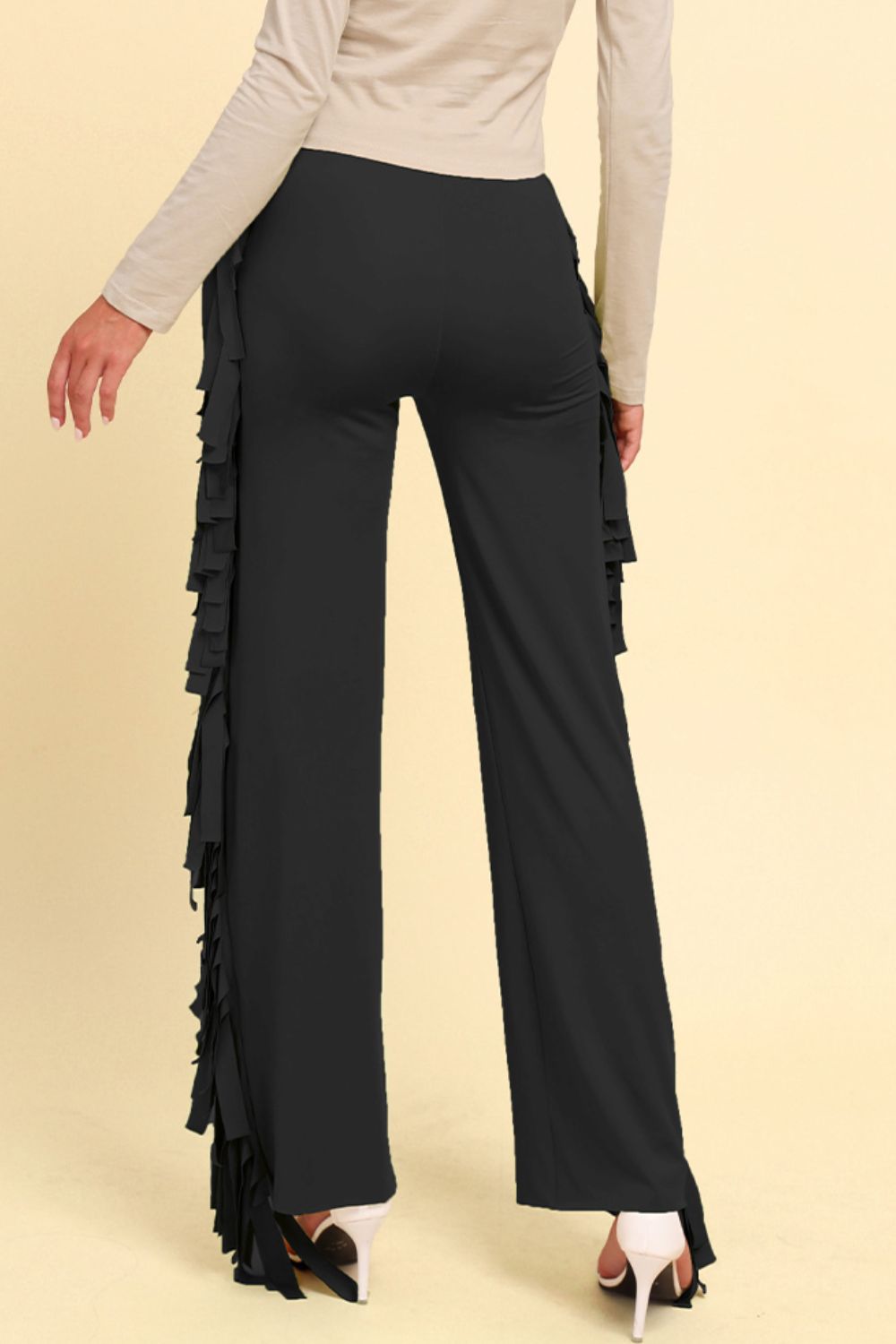 Fringe Trim Wide Leg Pants - SHIRLYN.CO
