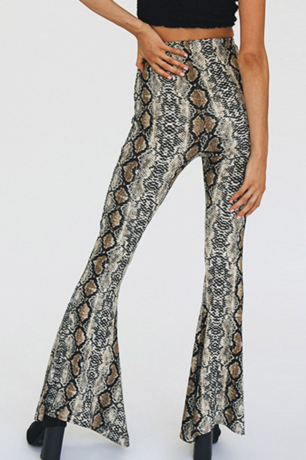 Snakeskin Print Flare Pants - SHIRLYN.CO