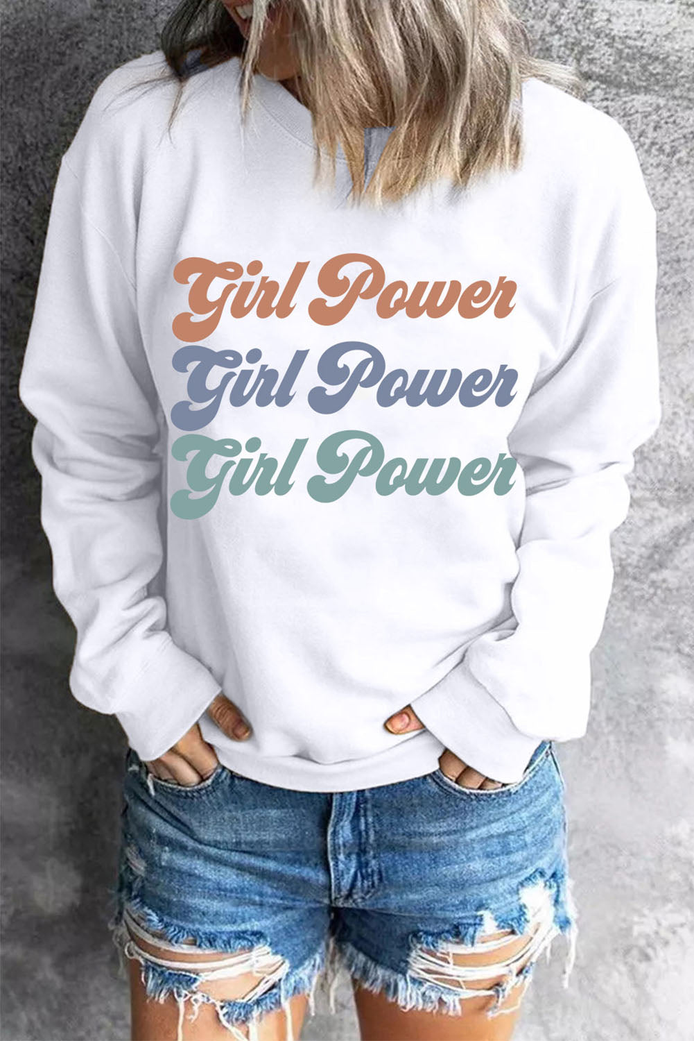 GIRL POWER Graphic Dropped Shoulder Sweatshirt - SHIRLYN.CO