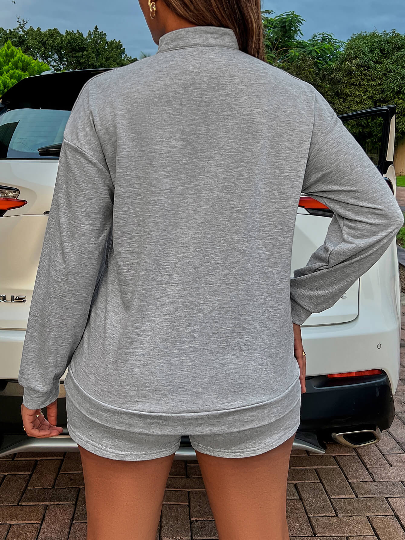 BE KIND Graphic Quarter-Zip Sweatshirt and Shorts Set - SHIRLYN.CO