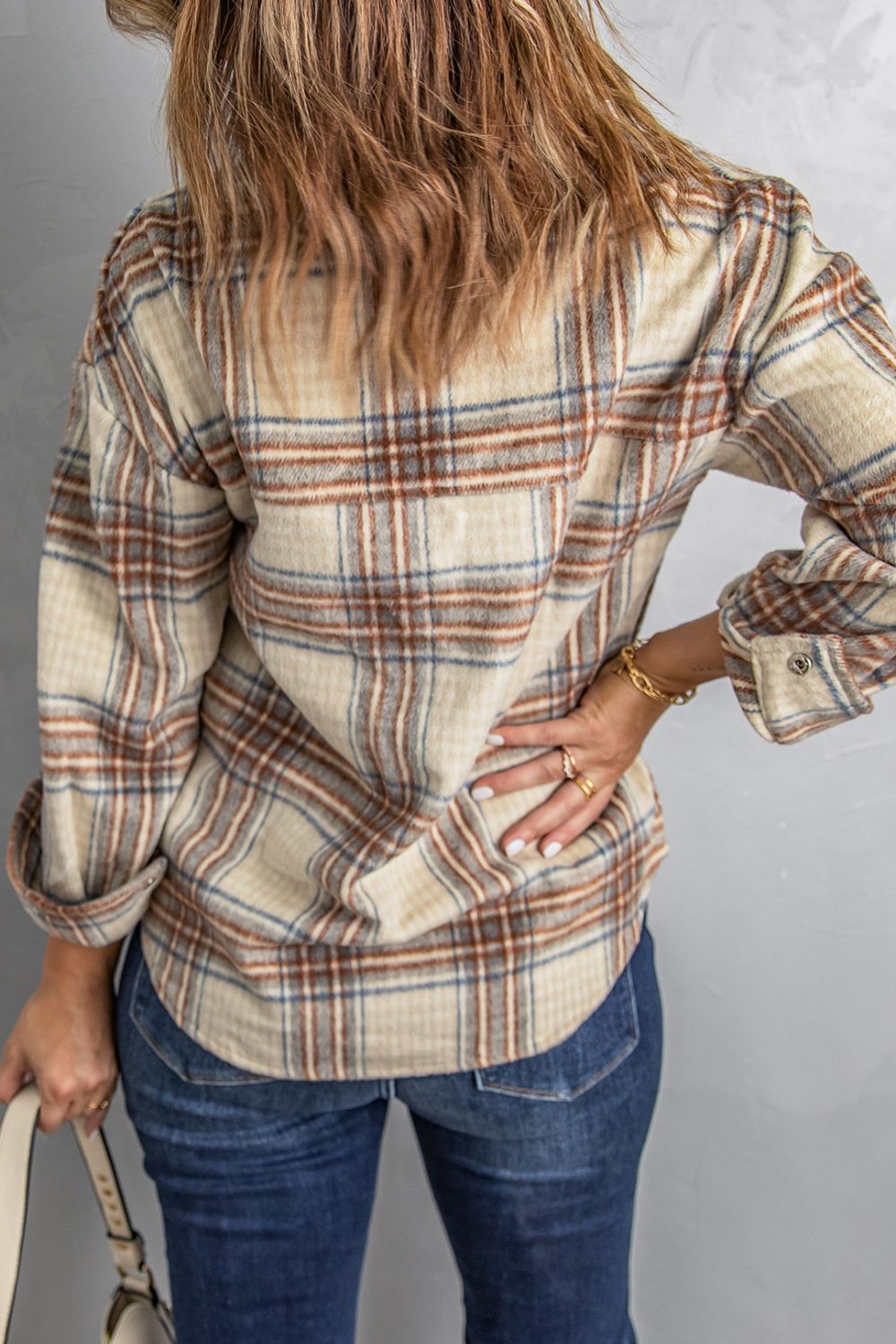 Plaid Half-Zip Collared Curved Hem Sweatshirt - SHIRLYN.CO