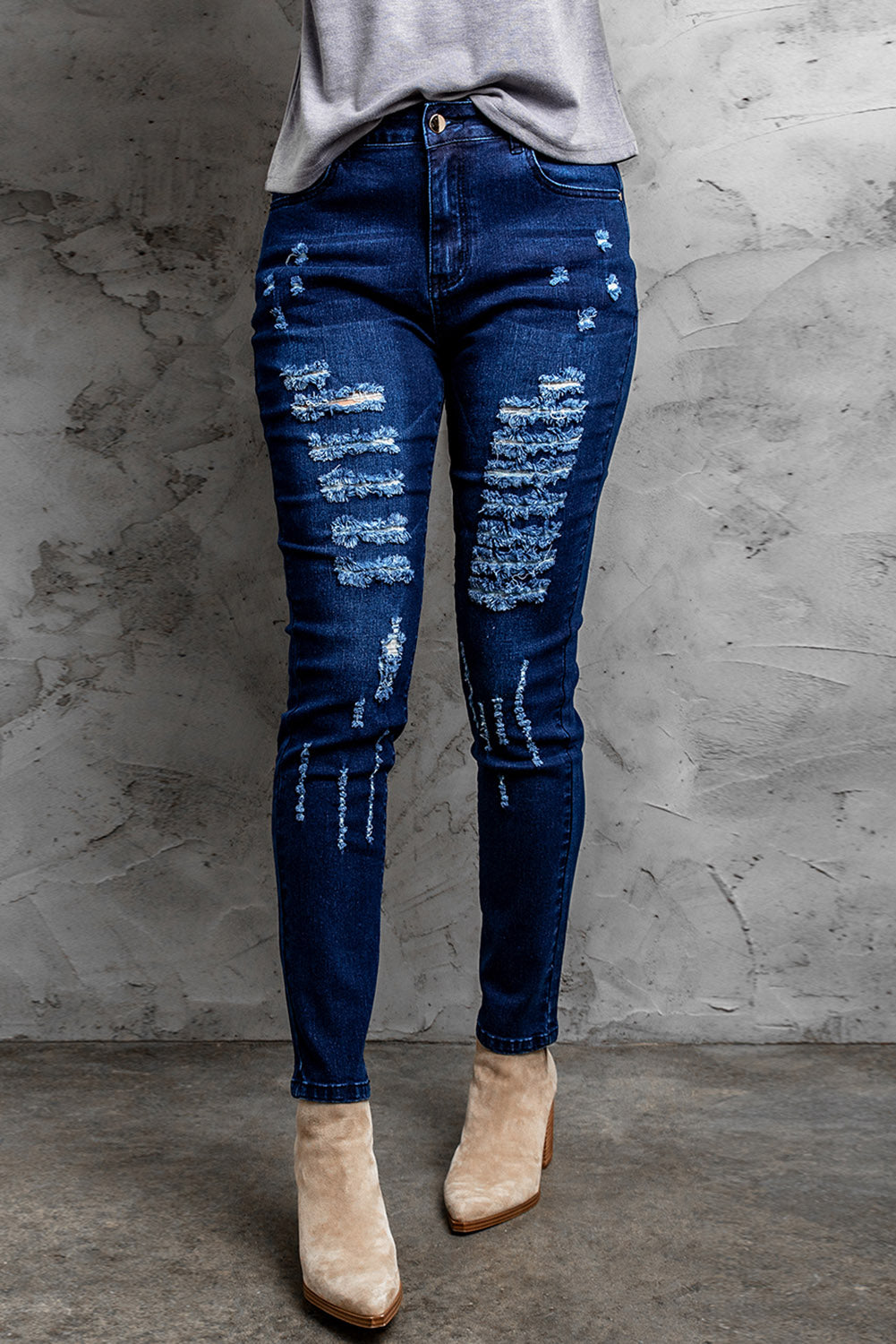 Mid-Rise Waist Distressed Skinny Jeans - SHIRLYN.CO