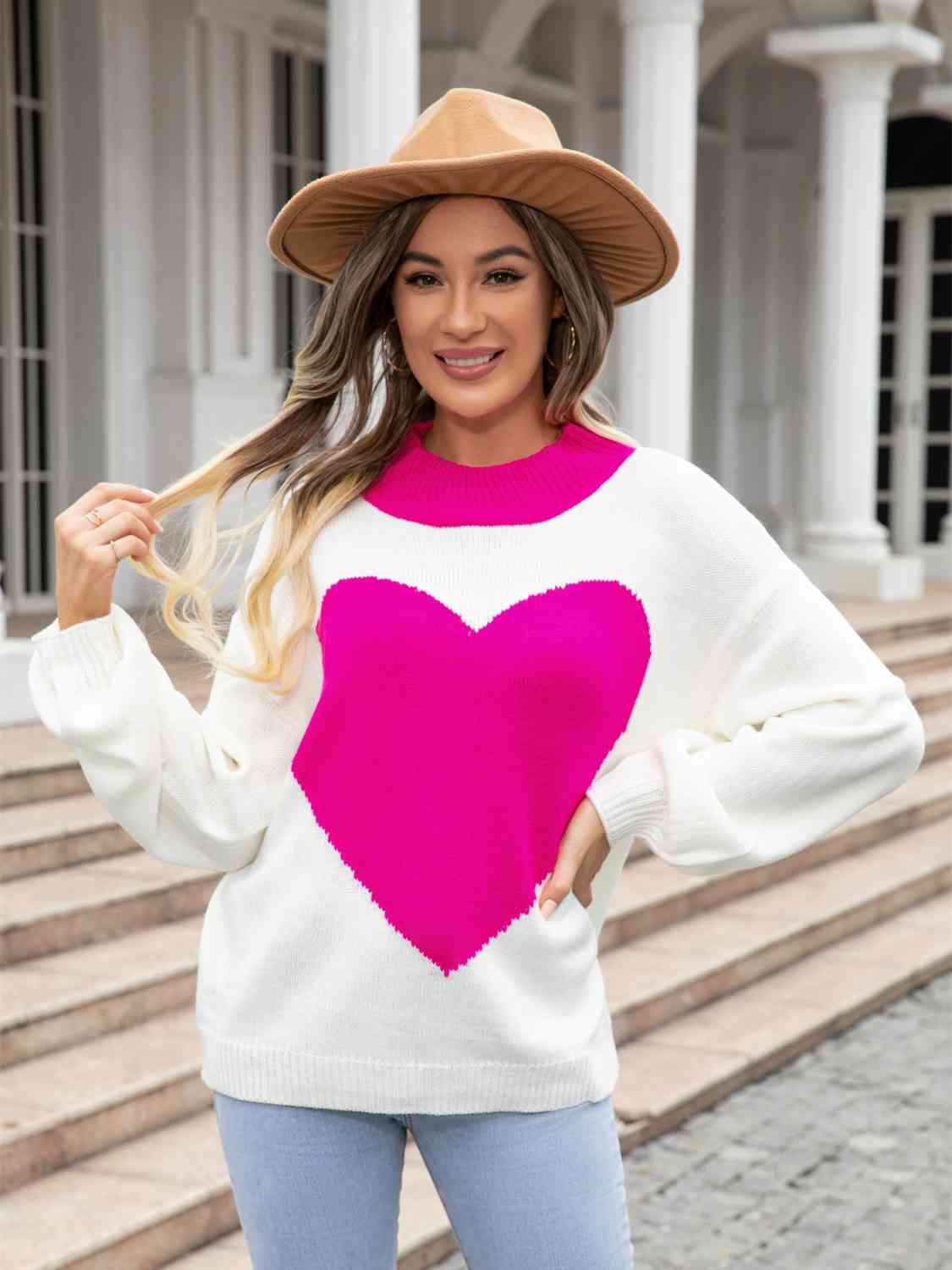 Heart Graphic Round Neck Sweater