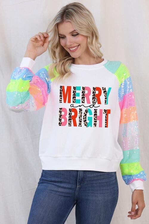 MERRY AND BRIGHT Sequin Long Sleeve Sweatshirt