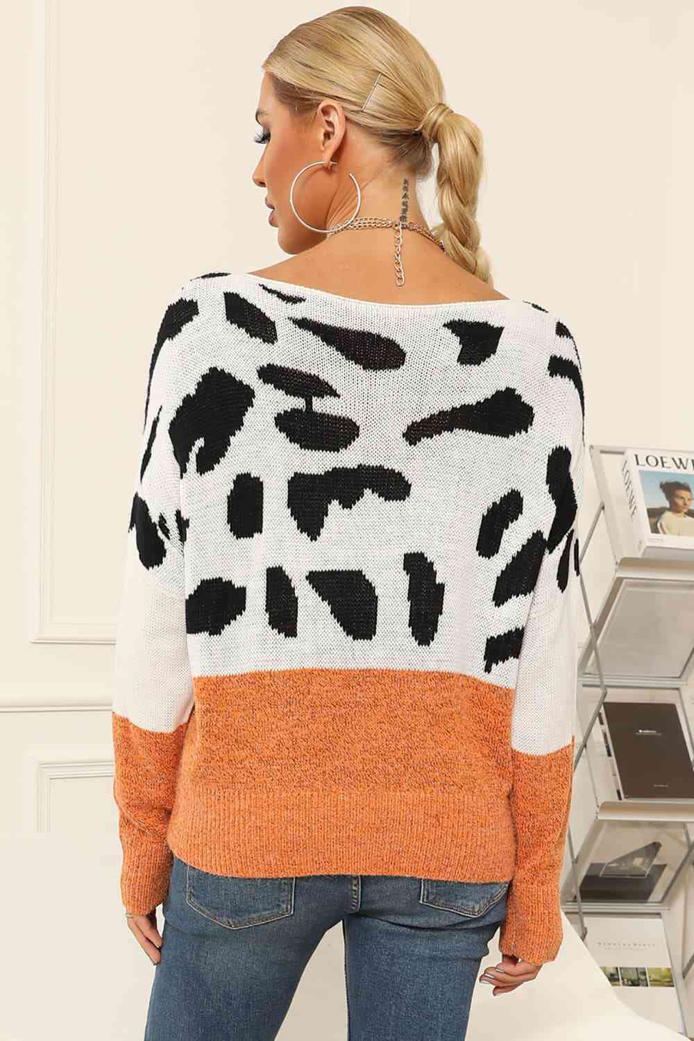 Full Size Two-Tone Boat Neck Sweater