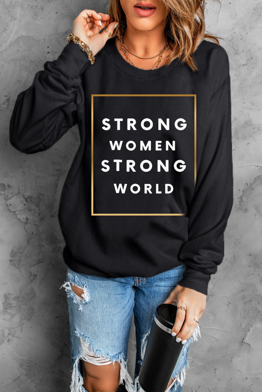 STRONG WOMEN STRONG WORLD Graphic Drop Shoulder Sweatshirt - SHIRLYN.CO