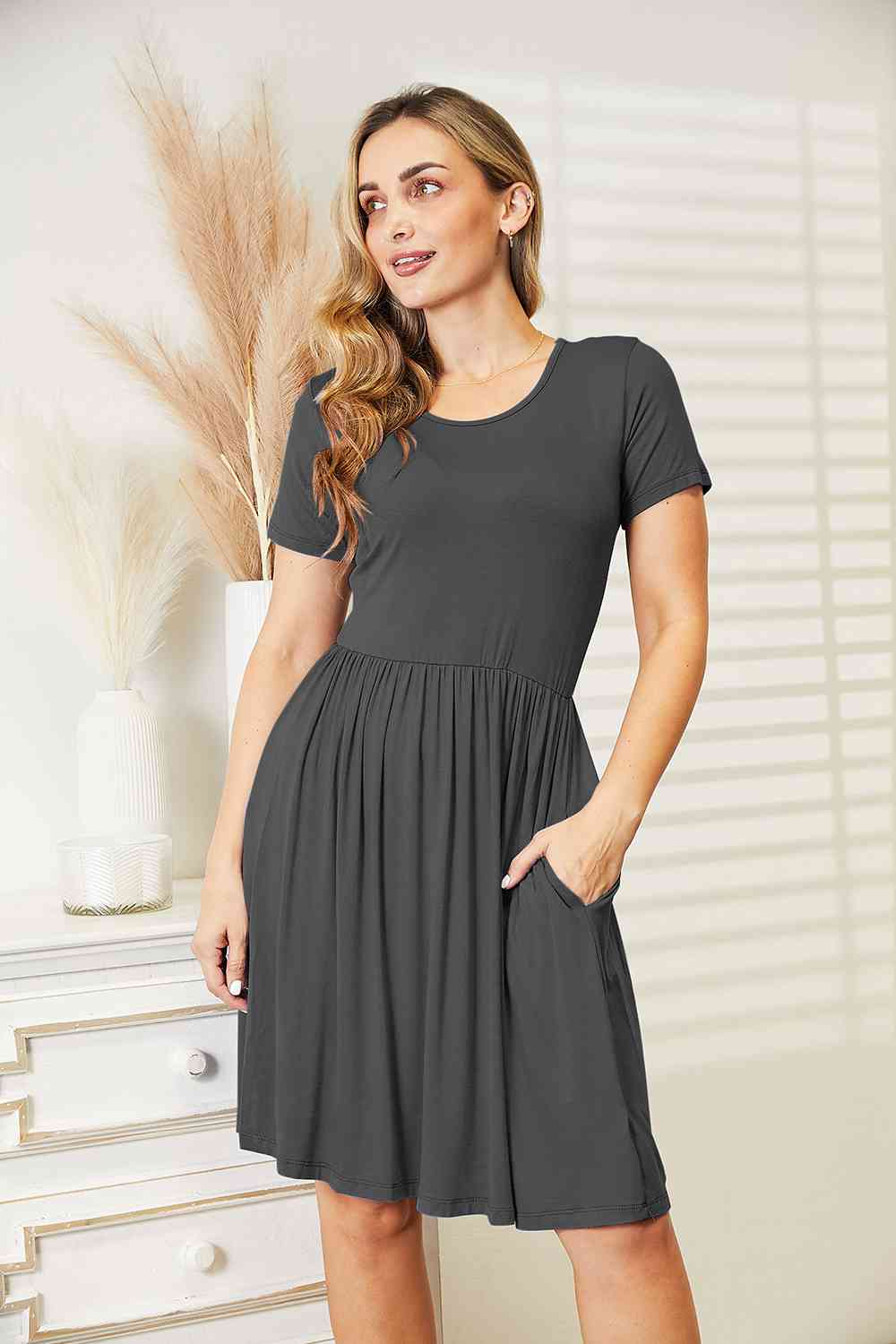 Ninexis Full Size Short Sleeve Dress with Pockets