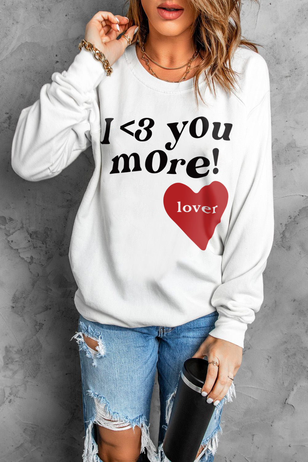 Heart Letter Graphic Long Sleeve Sweatshirt - SHIRLYN.CO