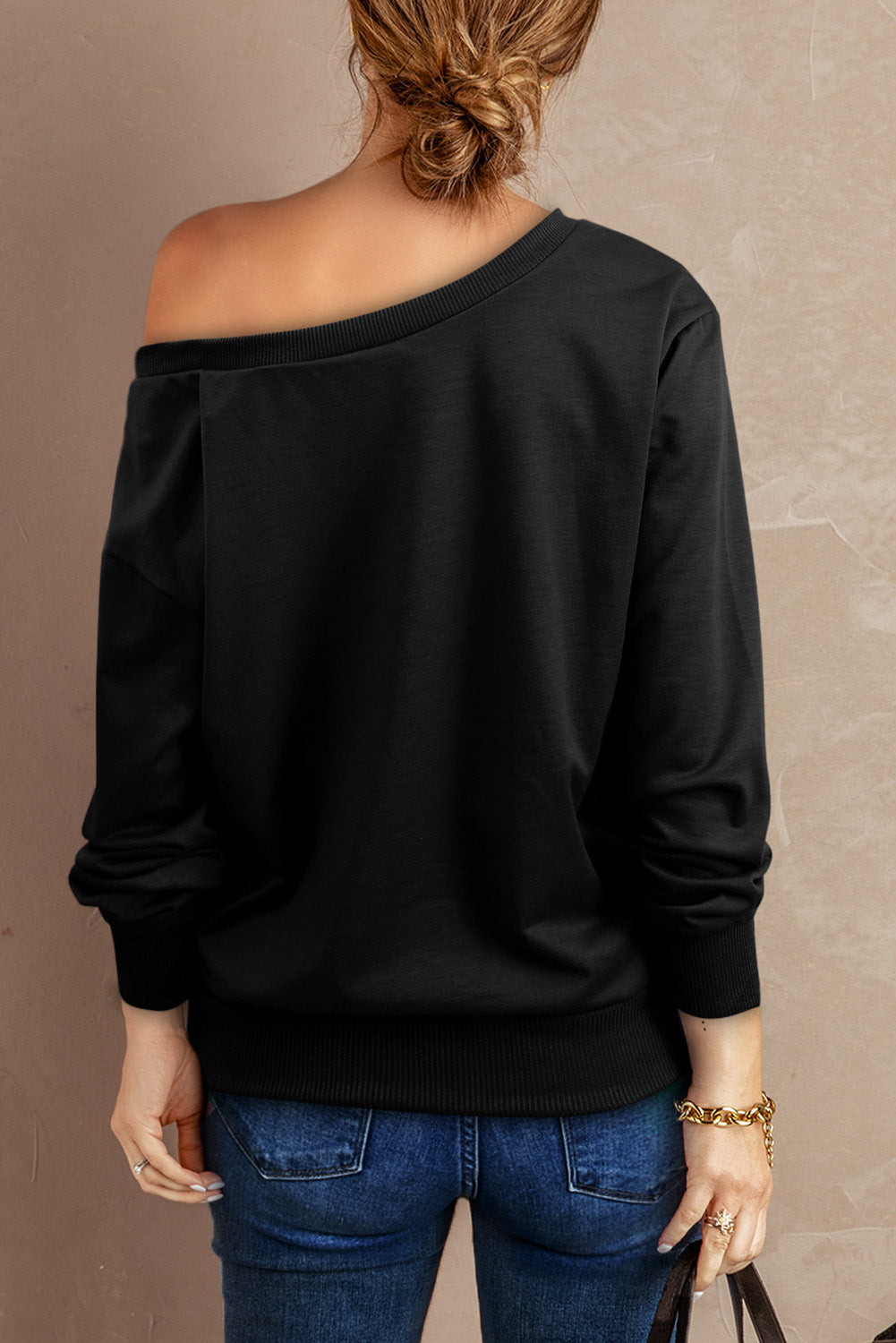 Boat Neck Long Sleeve Sweatshirt - SHIRLYN.CO