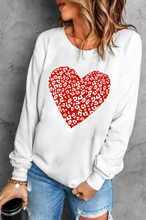 Leopard Heart Graphic Drop Shoulder Sweatshirt - SHIRLYN.CO