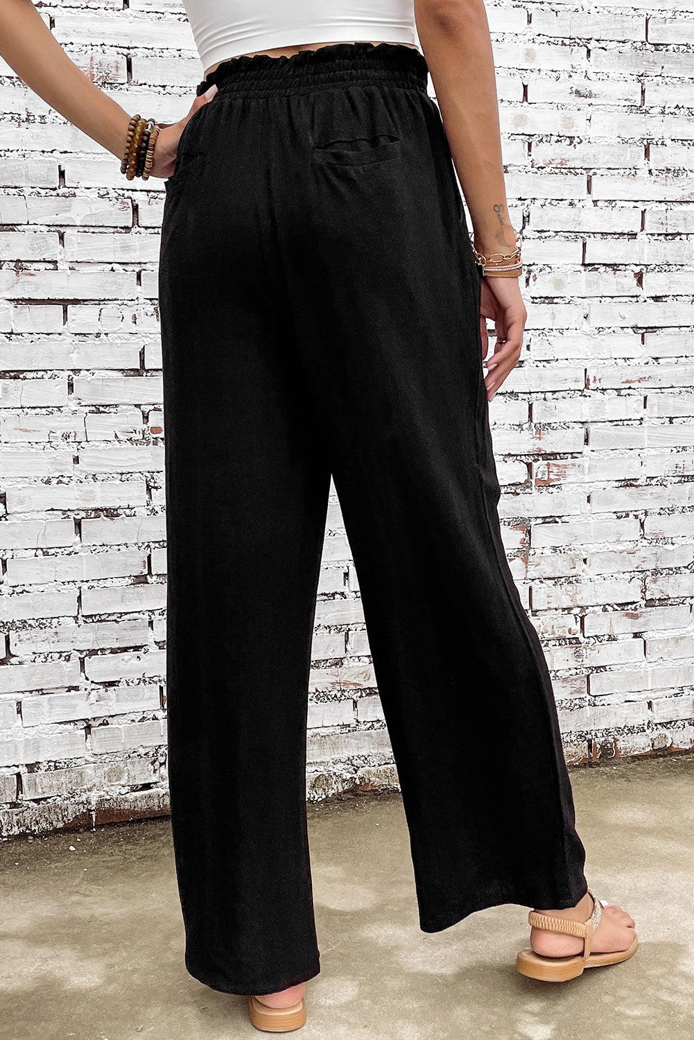 Elastic Waist Straight Leg Pants with Pockets - SHIRLYN.CO