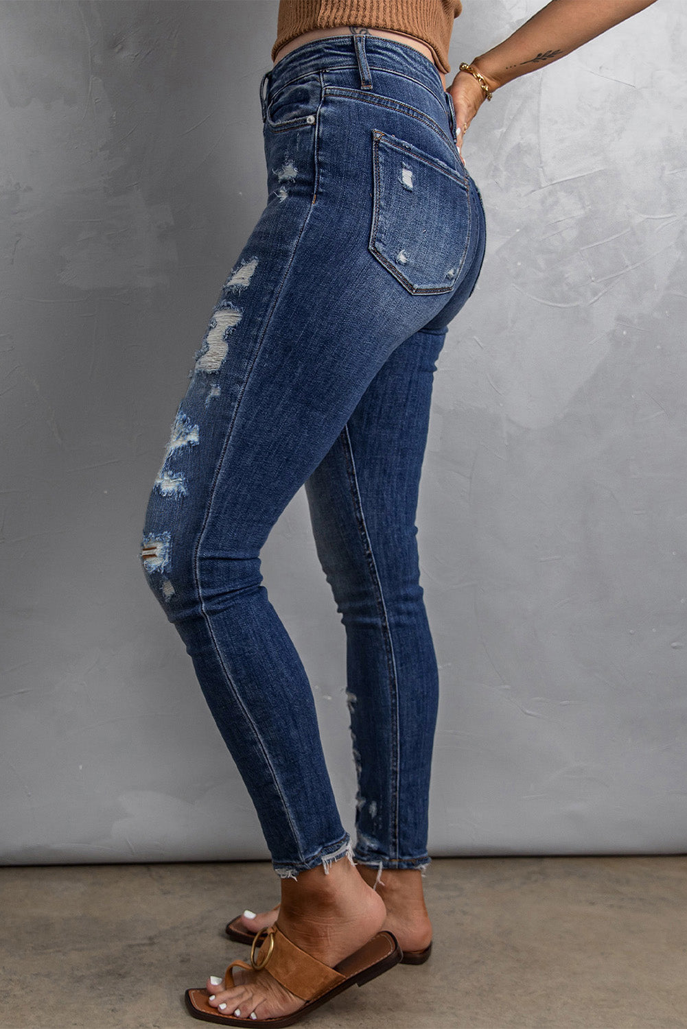 Distressed High Waist Skinny Jeans - SHIRLYN.CO