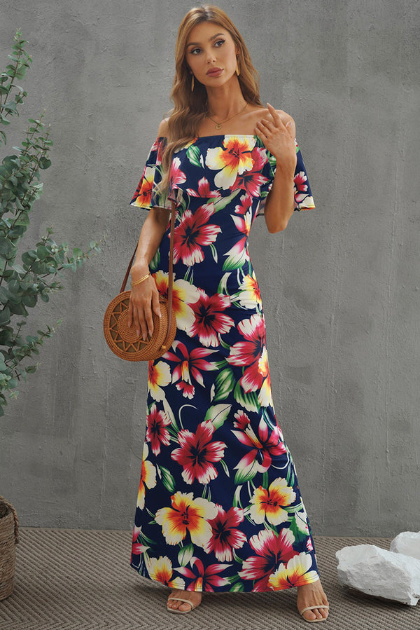 Floral Layered Off-Shoulder Maxi Dress - SHIRLYN.CO