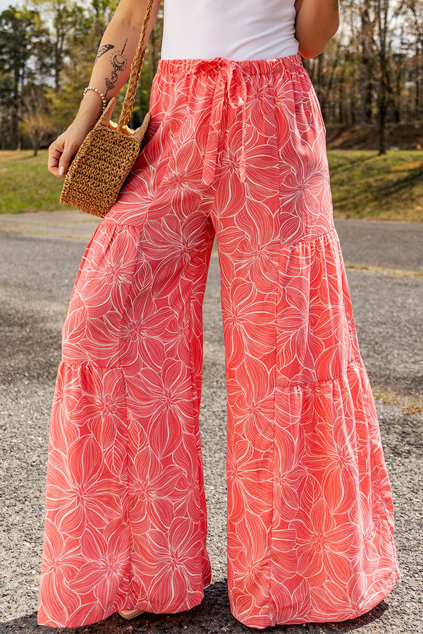 Floral Tiered Wide Leg Pants - SHIRLYN.CO