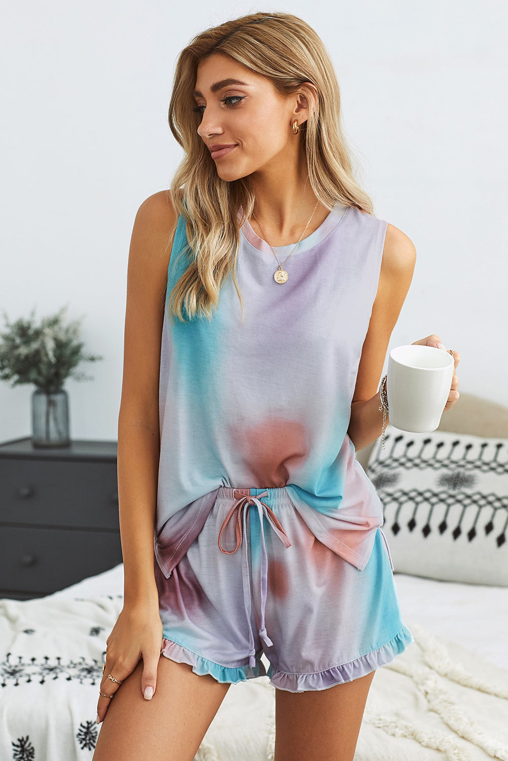 Swingy Tank and Ruffled Shorts Loungewear - SHIRLYN.CO