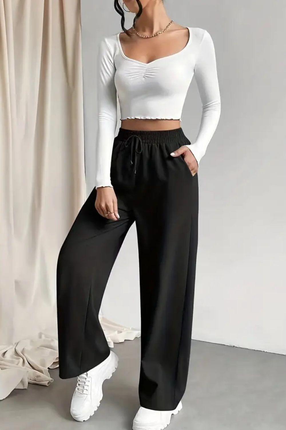 Tied Straight Leg Pants with Pockets - SHIRLYN.CO