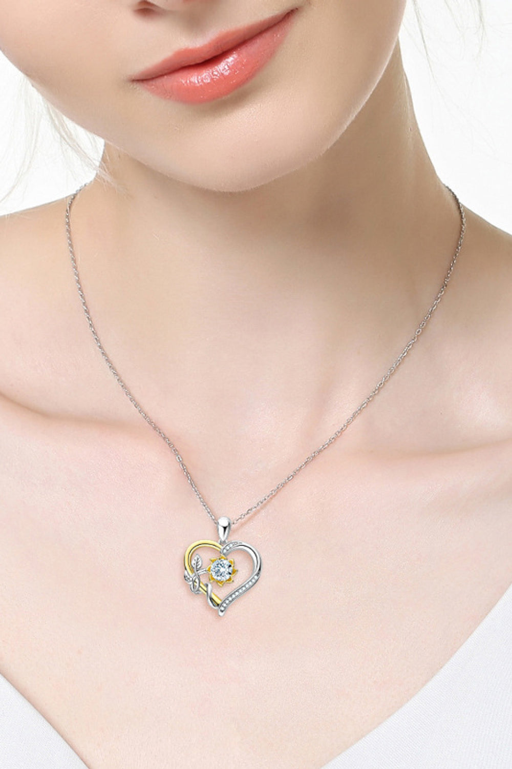 Two-Tone 1 Carat Moissanite Heart Pendant Necklace - SHIRLYN.CO