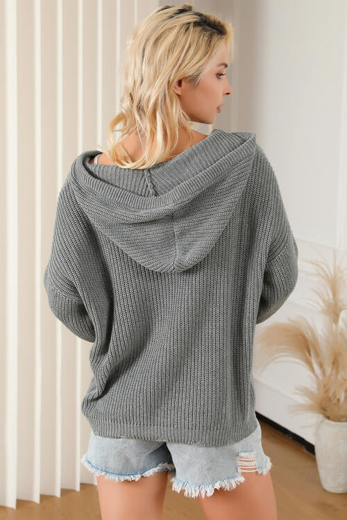 Rivet Drawstring Hooded Long Sleeve Sweater