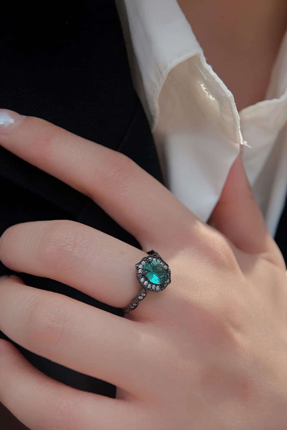 925 Sterling Silver Natural Paraiba Blue Zircon 4-Prong Ring - SHIRLYN.CO