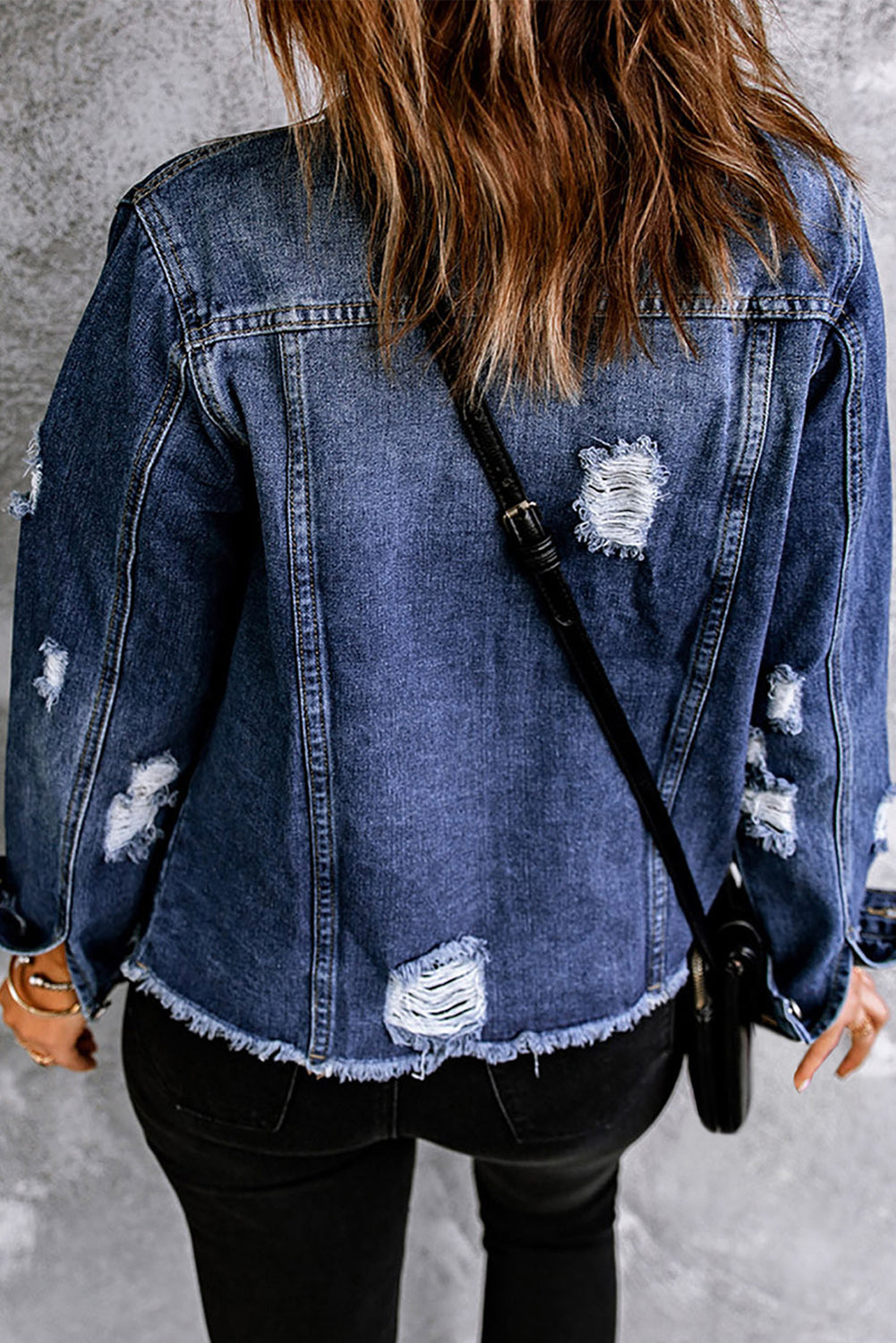 Mixed Print Distressed Button Front Denim Jacket - SHIRLYN.CO