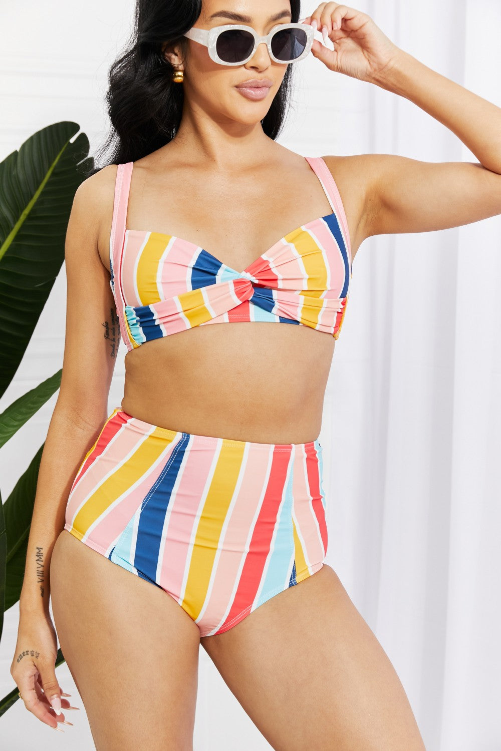 Marina West Swim Take A Dip Twist High-Rise Bikini in Stripe - SHIRLYN.CO