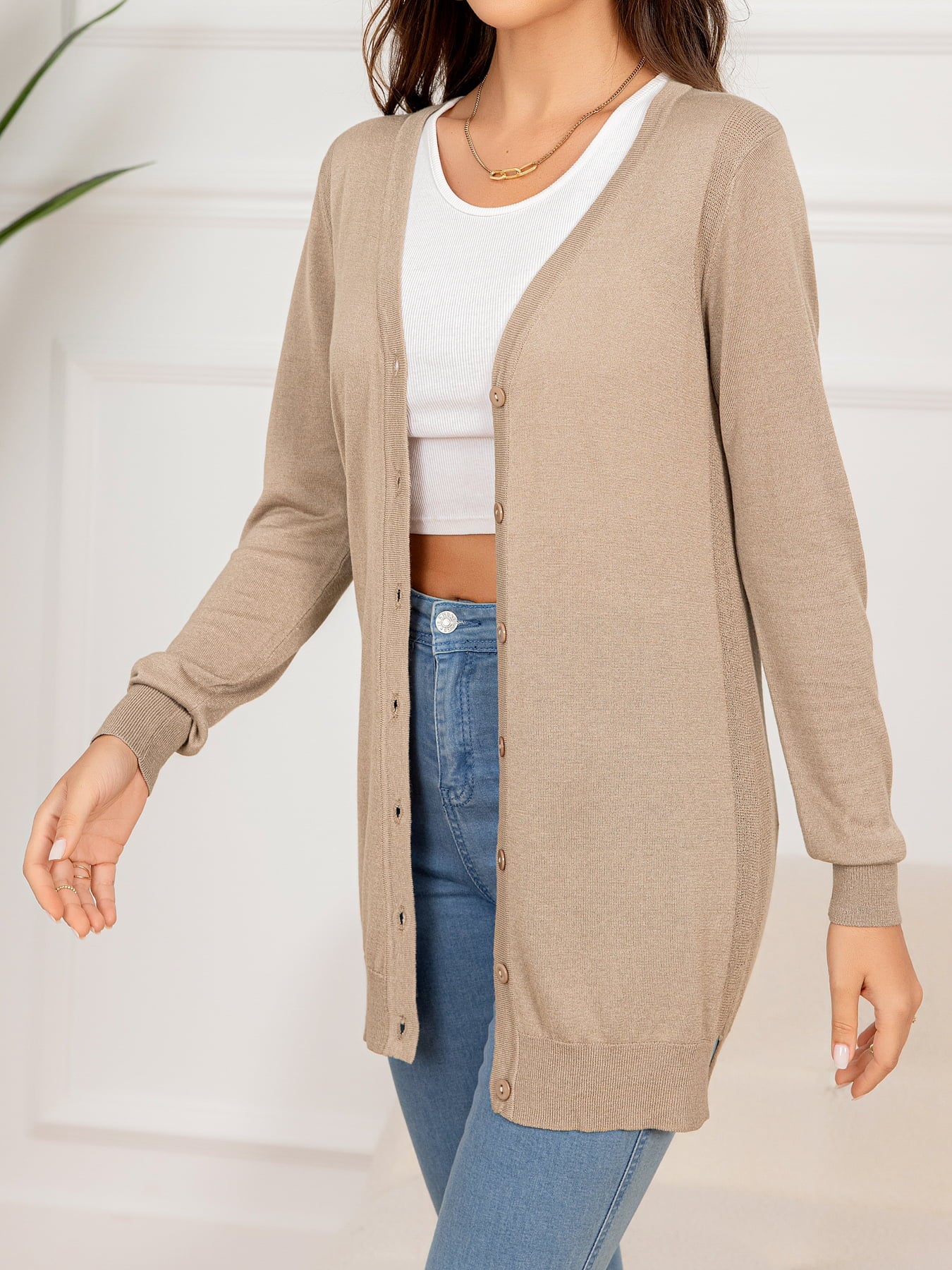 Button Down Slit Longline Cardigan