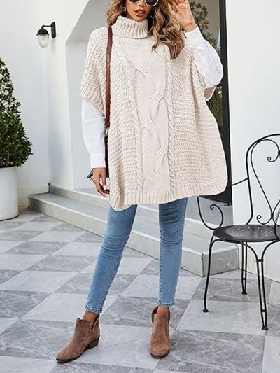 Cable-Knit Half Sleeve Turtleneck Sweater