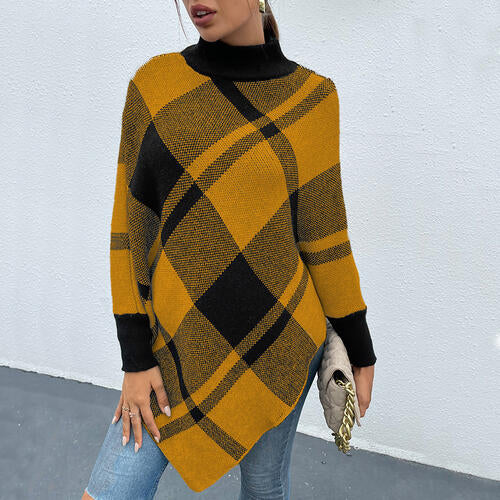 Plaid Turtleneck Poncho