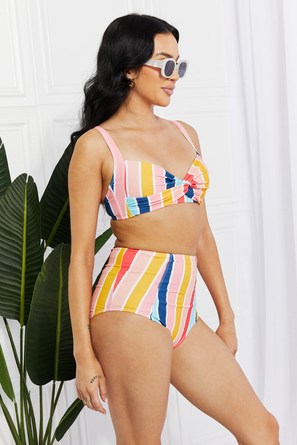 Marina West Swim Take A Dip Twist High-Rise Bikini in Stripe - SHIRLYN.CO