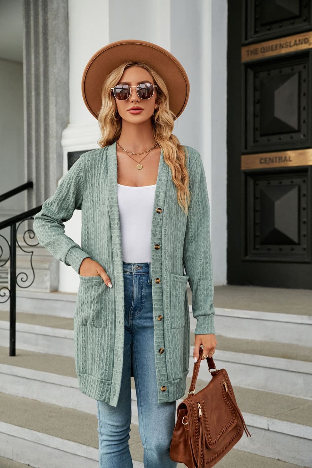 Button Down Longline Cardigan with Pockets