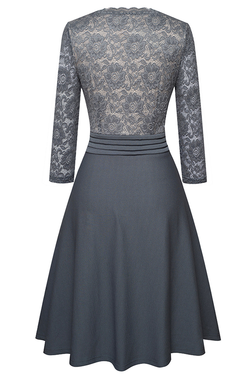 Editor's Choice: Shirlyn's Elegance in Lace: V-Neck Knee-Length Dress with Delicate Details