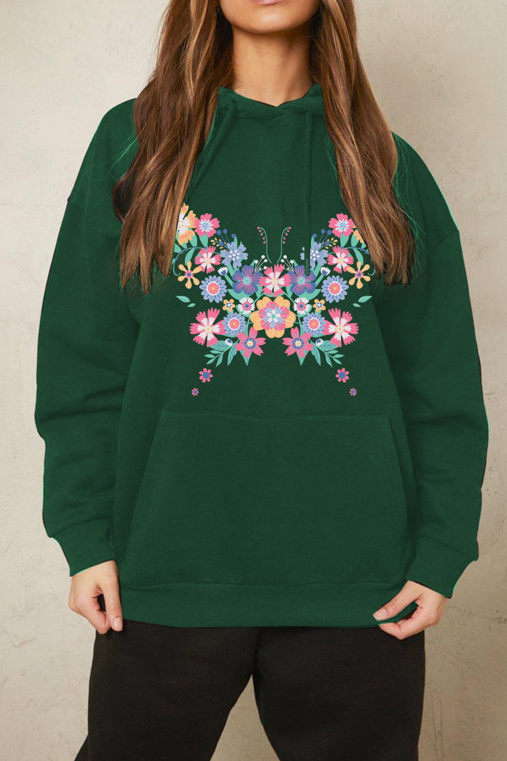 Simply Love Full Size Floral Butterfly Graphic Hoodie - SHIRLYN.CO