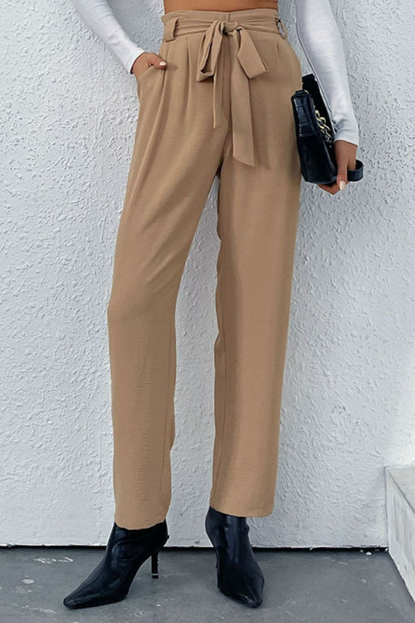 Belted Straight Leg Pants with Pockets - SHIRLYN.CO