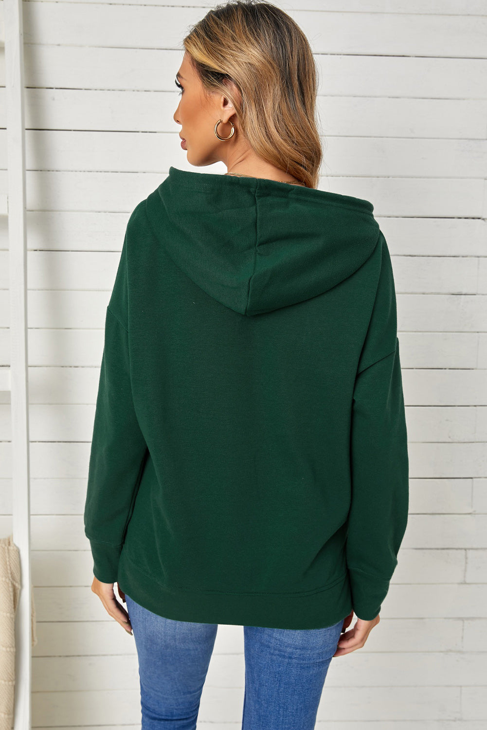 Drop Shoulder Hoodie with Slit - SHIRLYN.CO