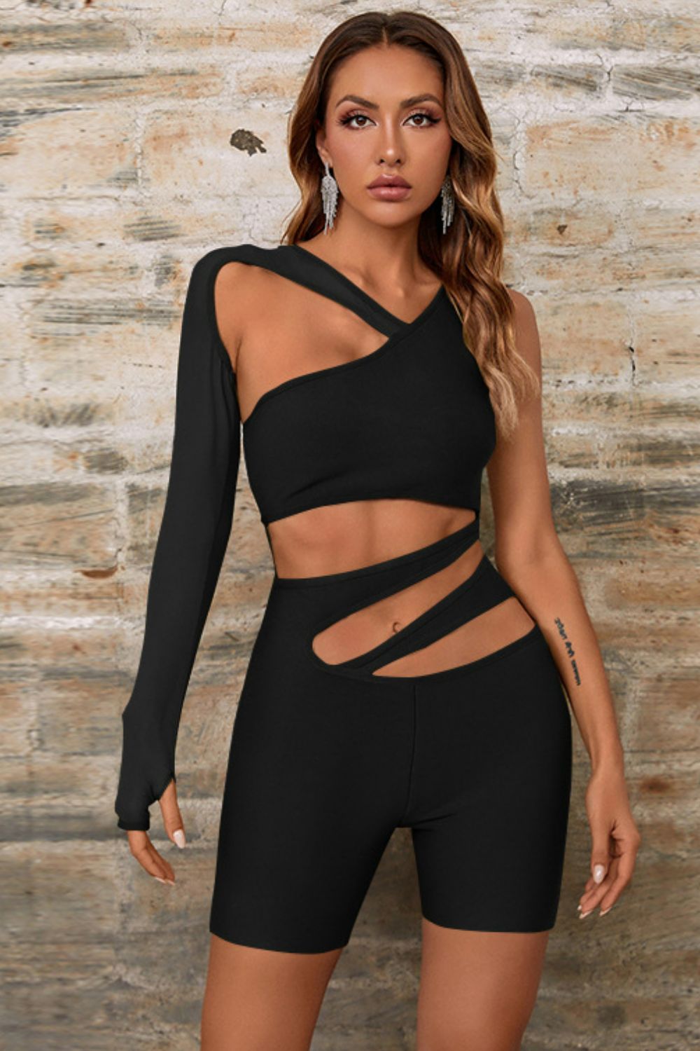 Asymmetrical Neck Cutout Romper - SHIRLYN.CO