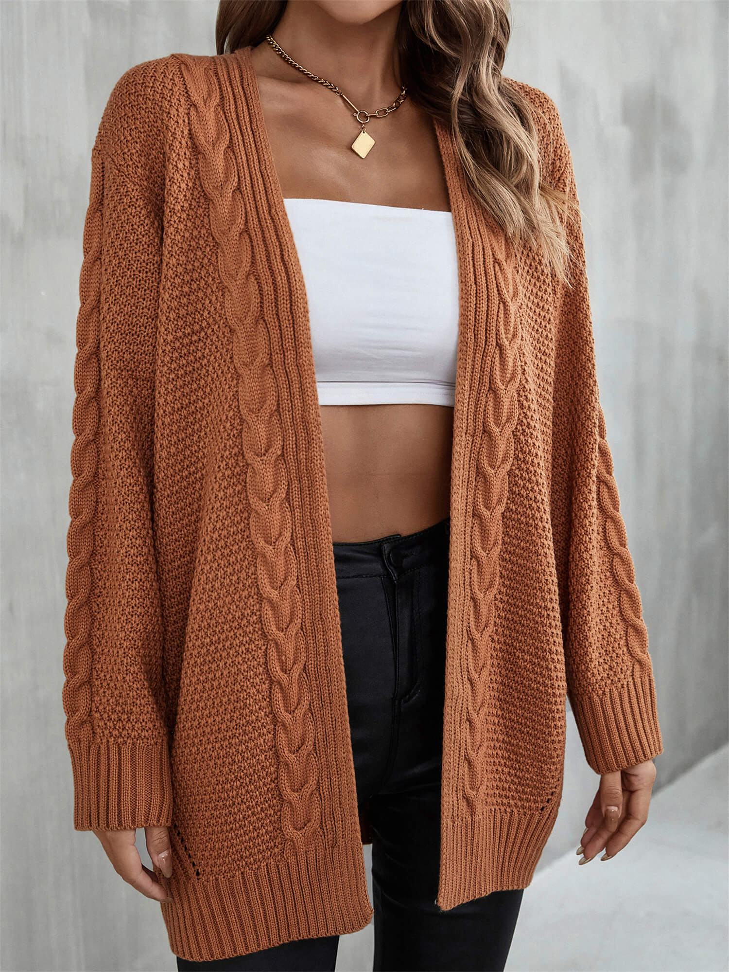 Warm Fall Mixed Knit Open Front Longline Cardigan - SHIRLYN.CO