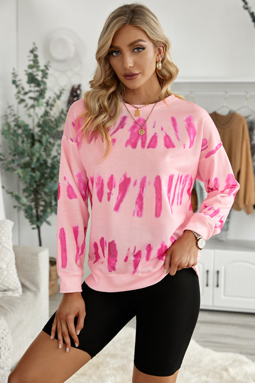 Printed Dropped Shoulder Round Neck Sweatshirt - SHIRLYN.CO