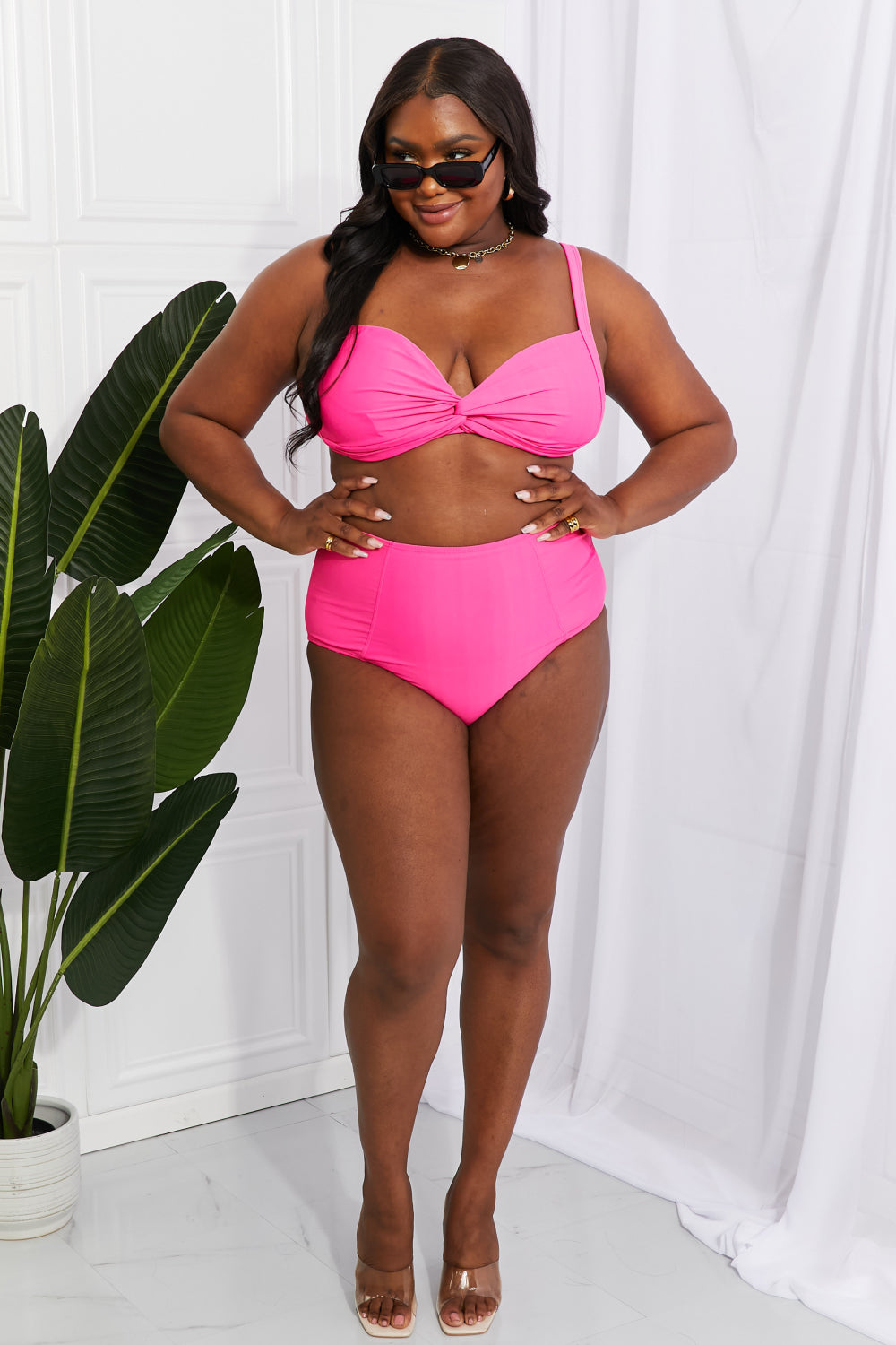 Marina West Swim Take A Dip Twist High-Rise Bikini in Pink - SHIRLYN.CO