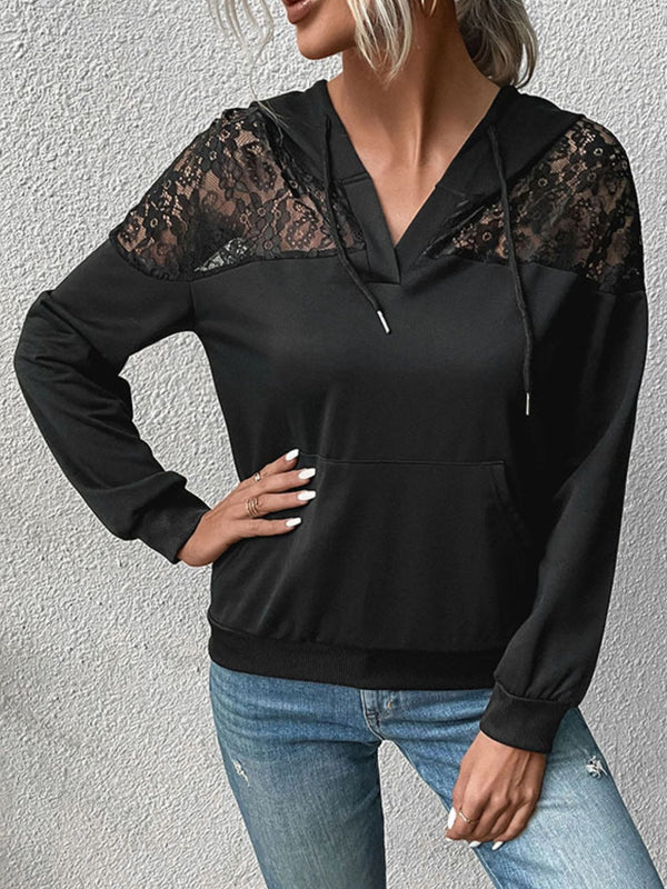 Lace Trim Dropped Shoulder Hoodie - SHIRLYN.CO