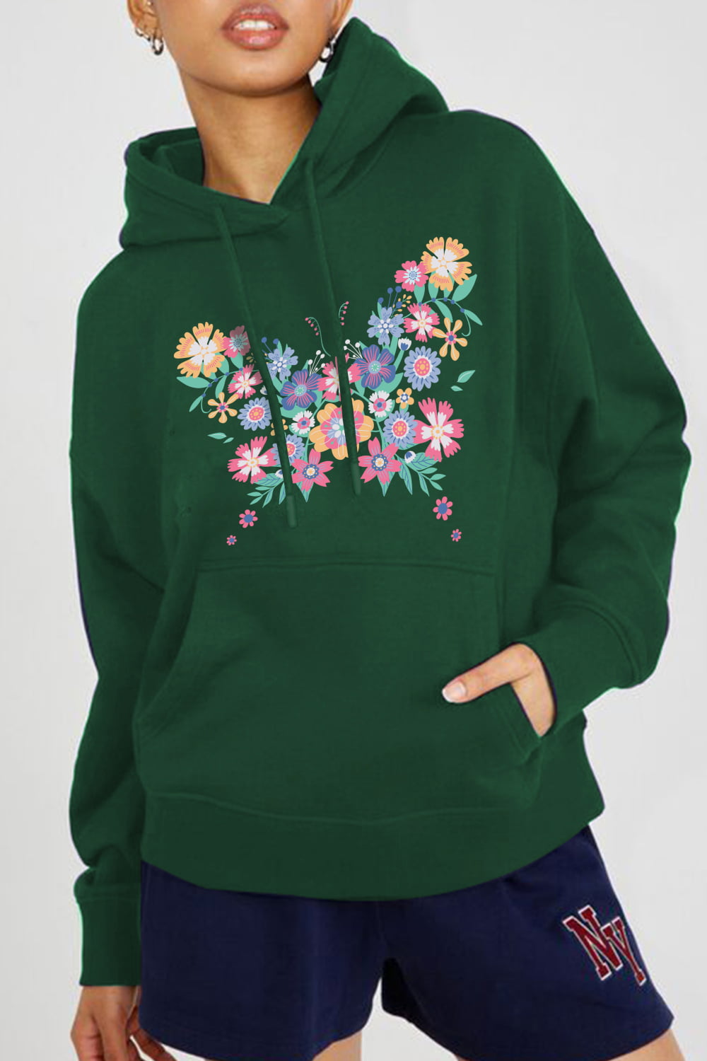 Simply Love Full Size Floral Butterfly Graphic Hoodie - SHIRLYN.CO