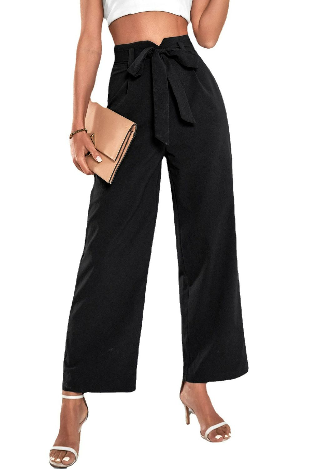 Belted High-Rise Wide Leg Pants - SHIRLYN.CO