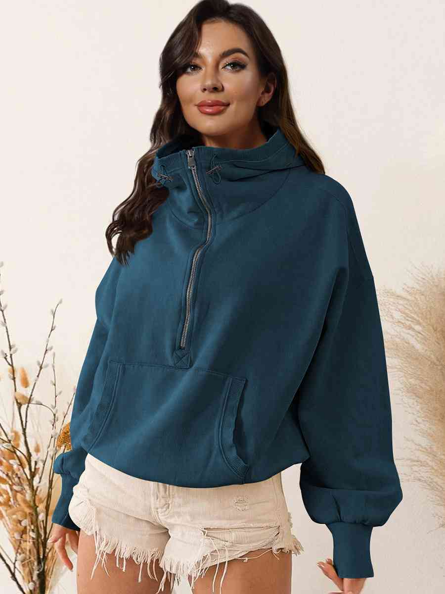 Zip-Up Dropped Shoulder Hoodie