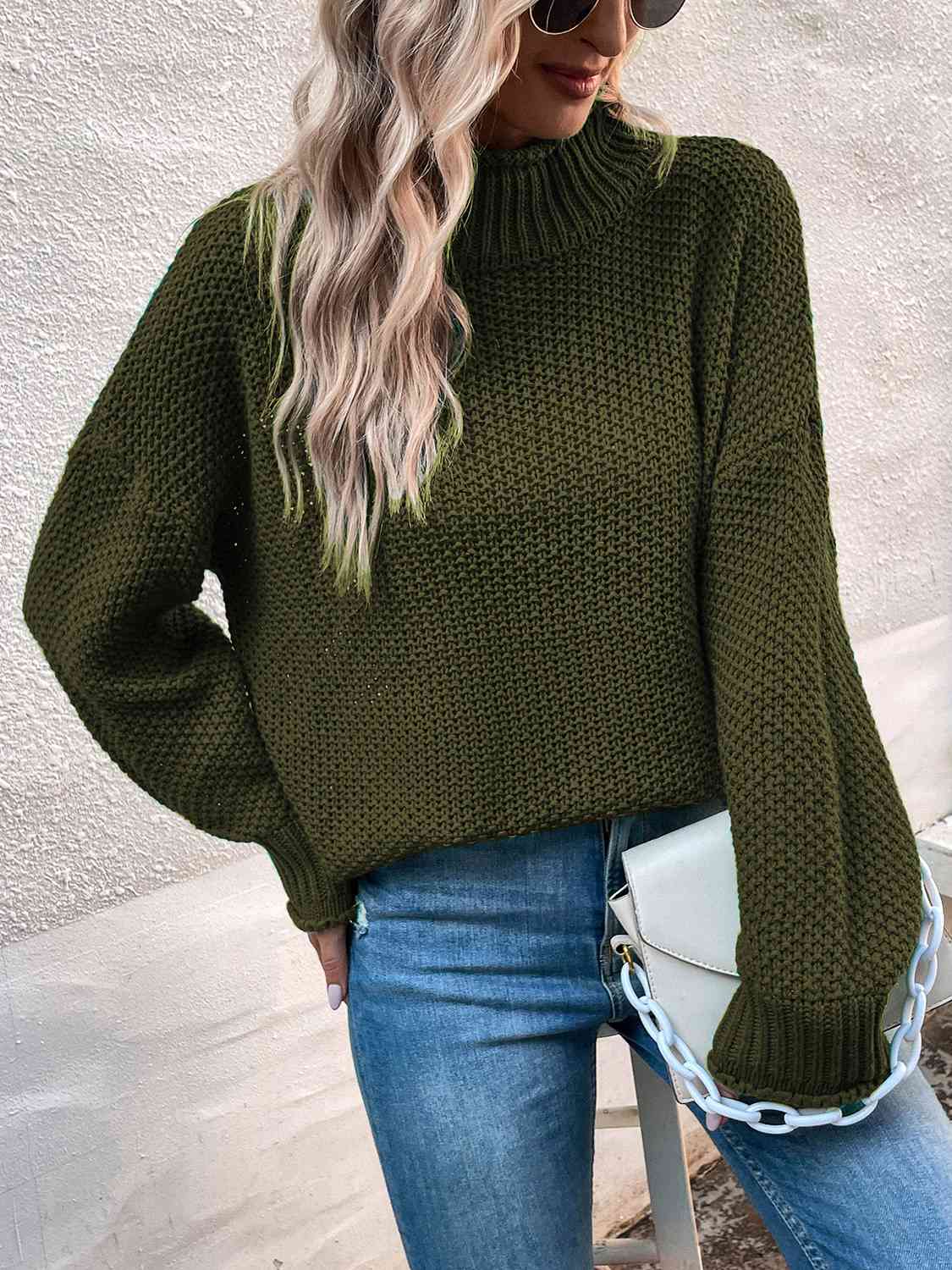 Roll Hem Drop Shoulder Sweater