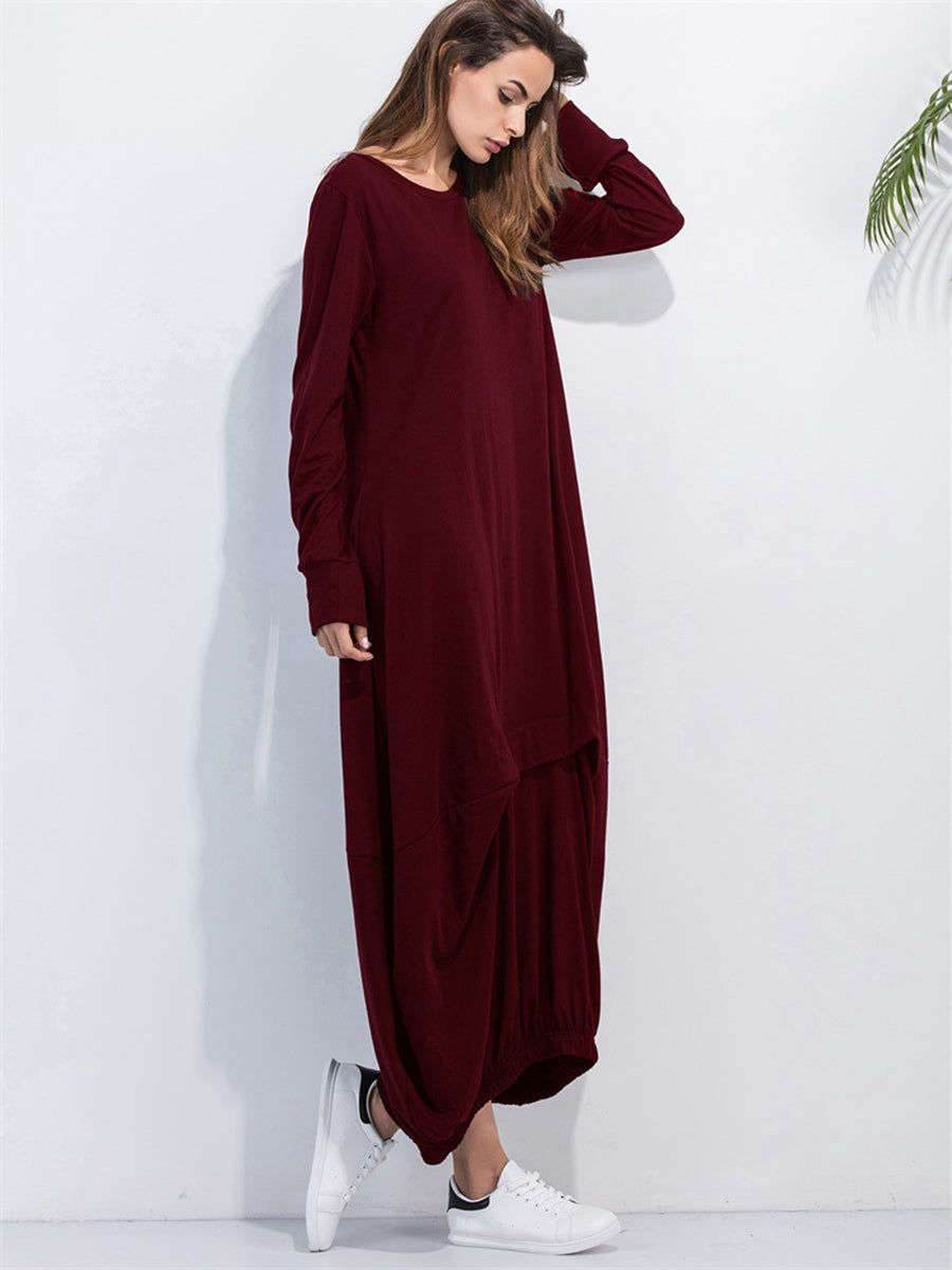 Full Size Round Neck Long Sleeve Sweatshirt Dress - SHIRLYN.CO