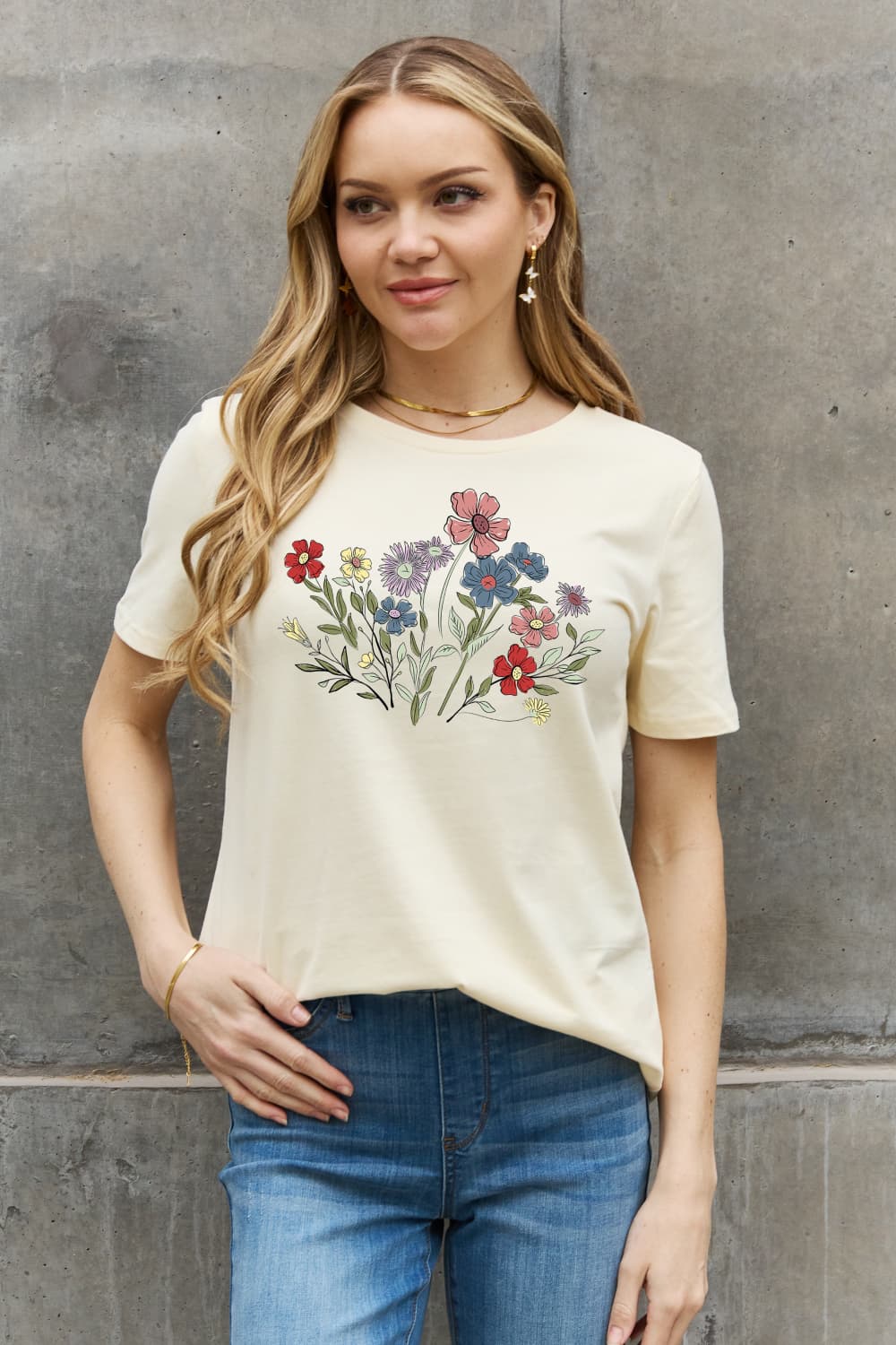 Simply Love Flower Graphic Cotton Tee - SHIRLYN.CO