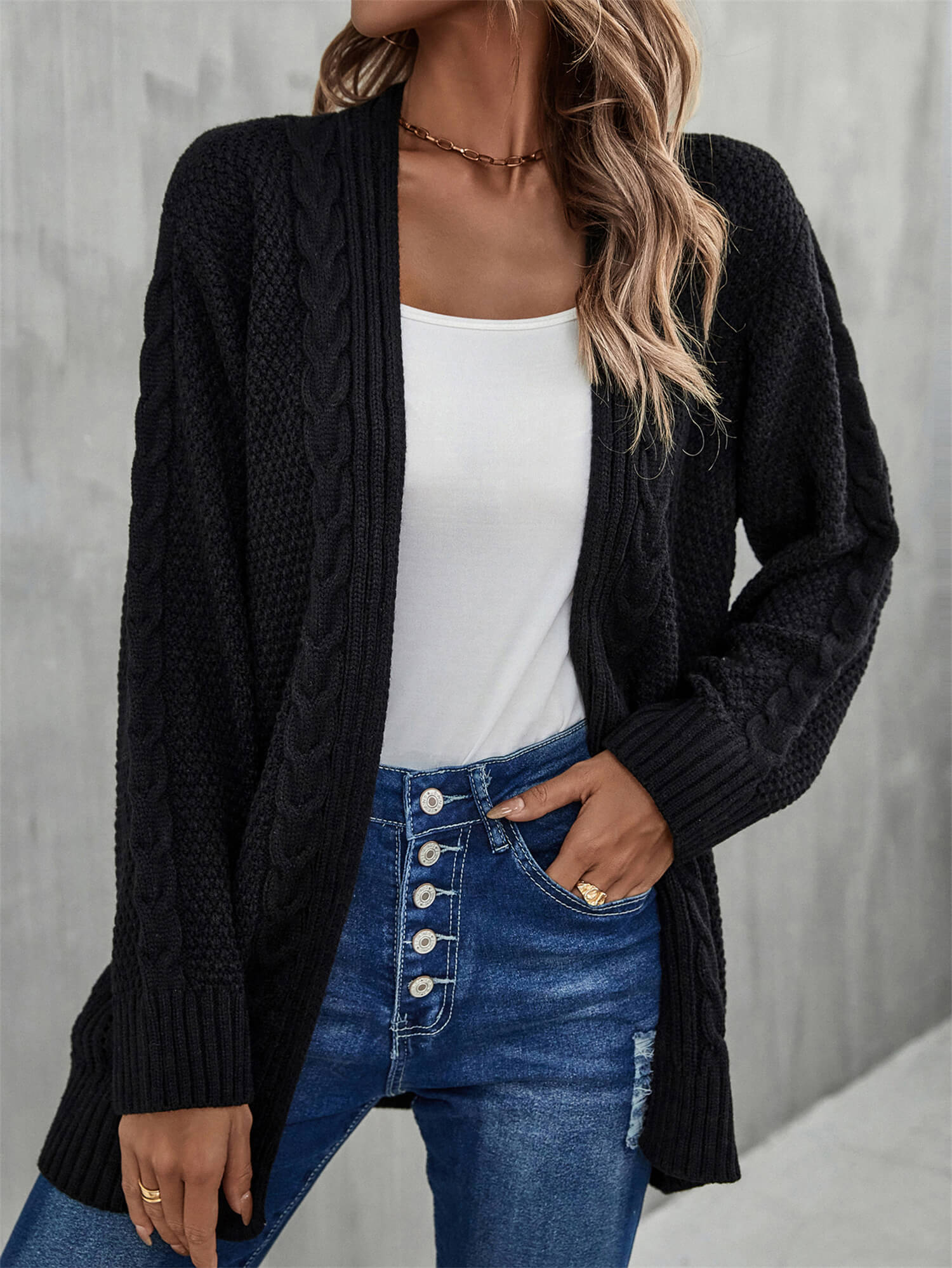 Warm Fall Mixed Knit Open Front Longline Cardigan - SHIRLYN.CO