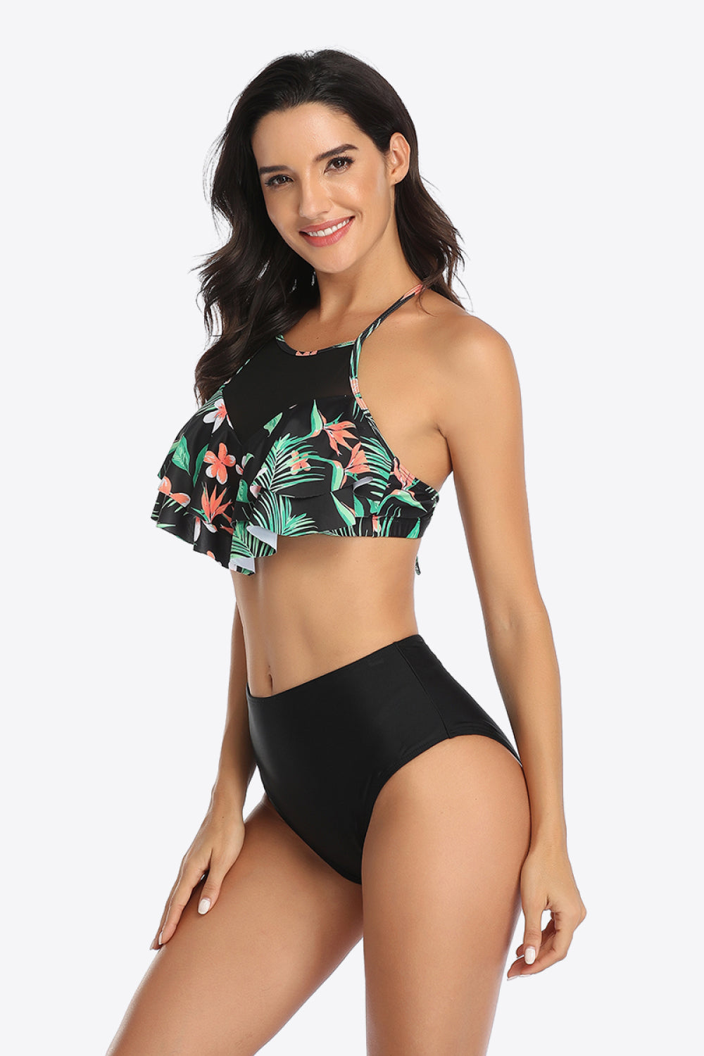 Tropical Print Ruffled Two-Piece Swimsuit - SHIRLYN.CO