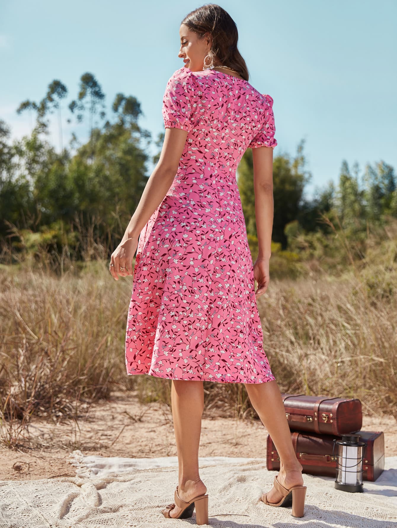 Floral Ruched Front Slit Dress - SHIRLYN.CO